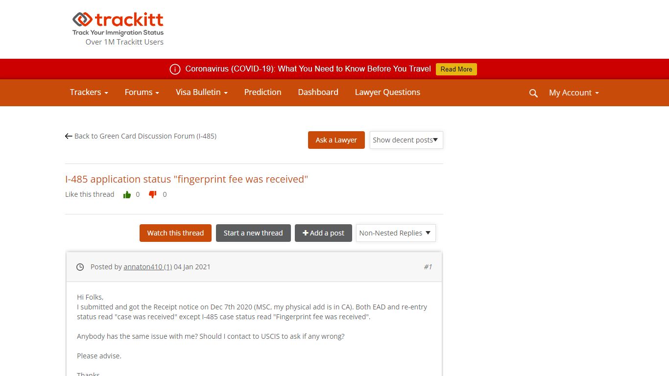 I-485 application status "fingerprint fee was received" - Trackitt