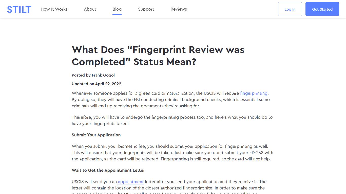 What Does “Fingerprint Review was Completed” Status Mean? - Stilt Blog